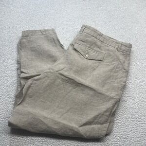 Tasso Elba Pants Mens 40x30 Tan 100% Linen Flat Front Casual Trousers Khaki